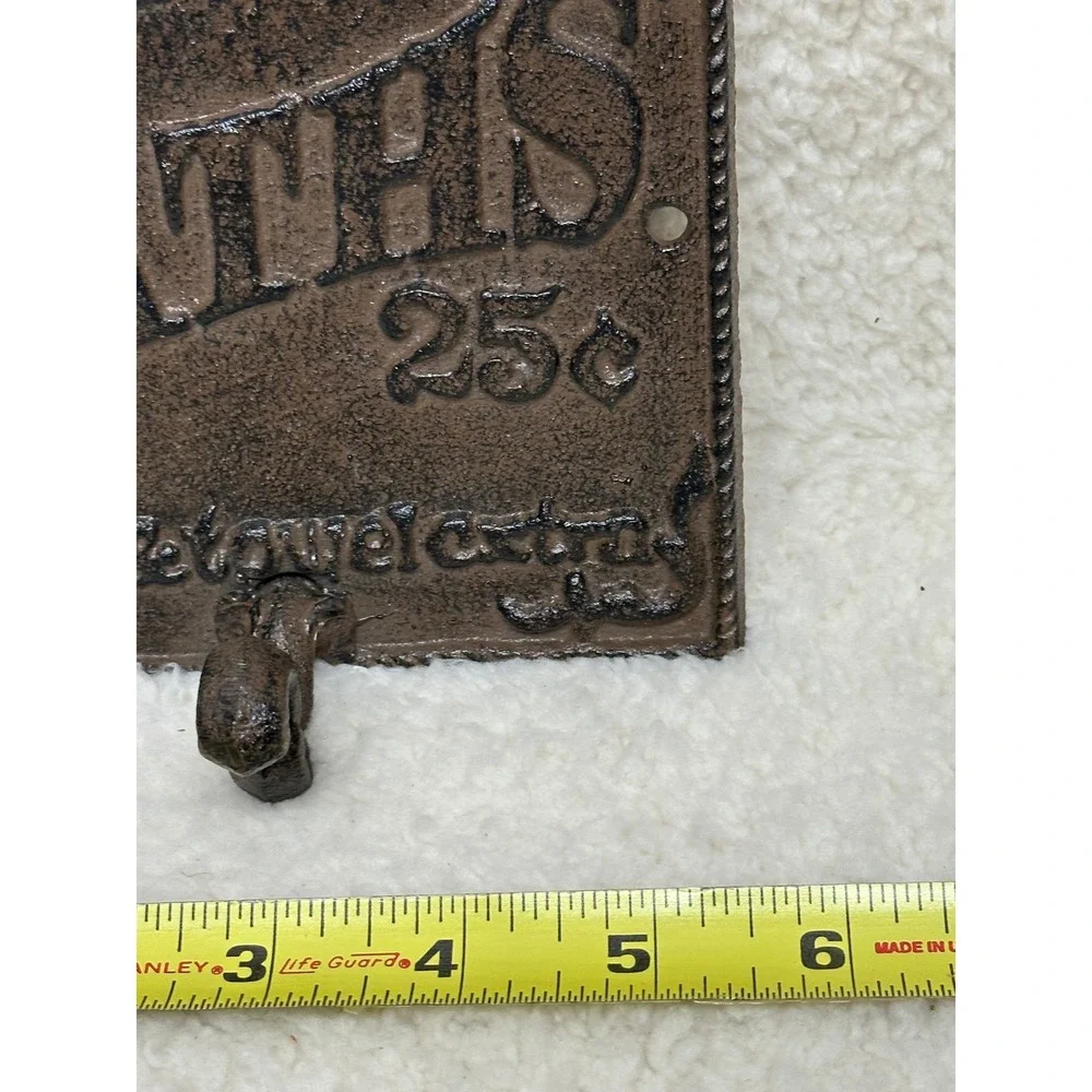 Cast Iron Wall Hook Brown Hot Baths 25 Cents Vintage Style Plaque